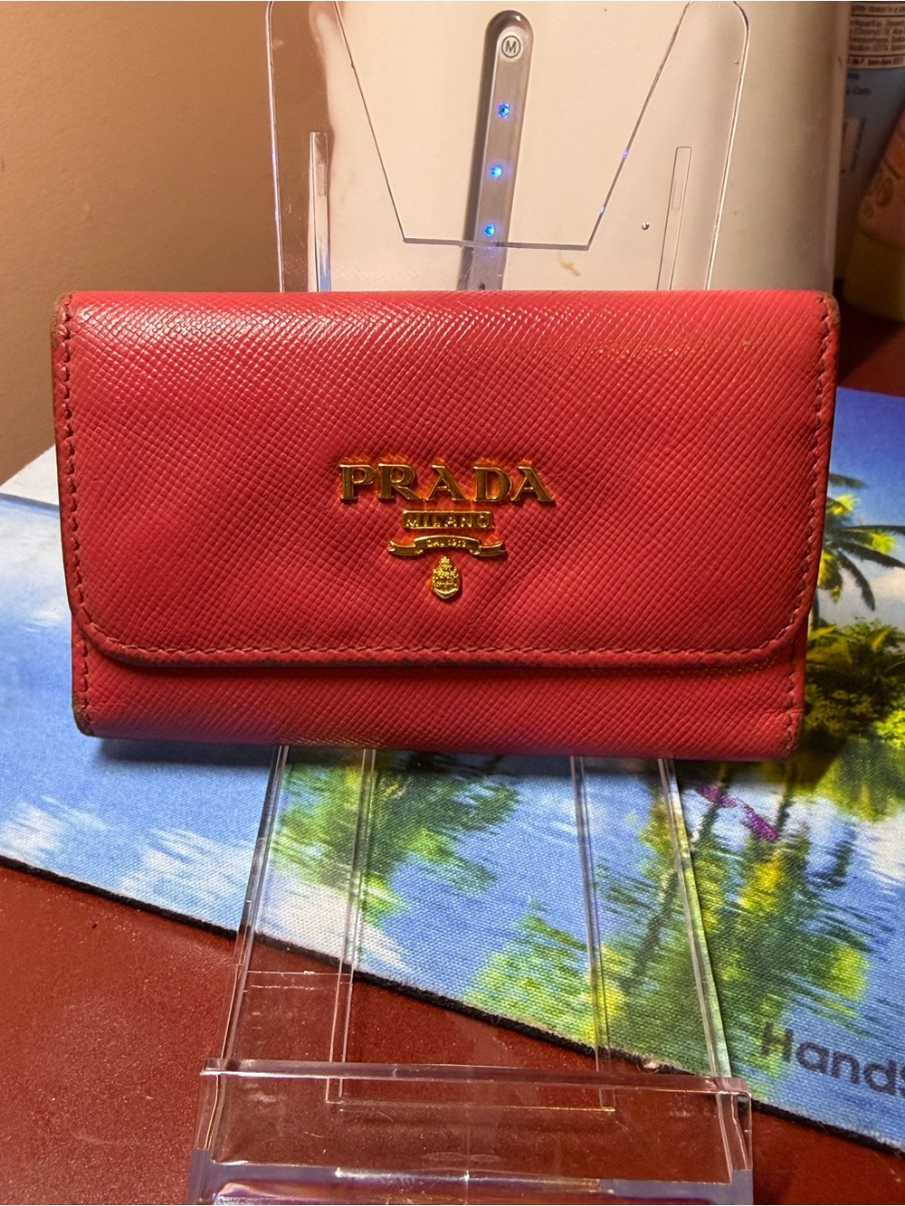 Prada Red Saffiano Compact Logo Wallet